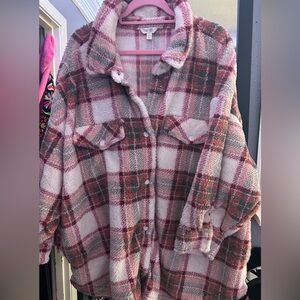 Plaid Button-Up Fleece Jacket